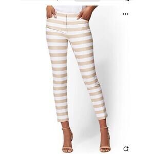 New York & Company The Audrey Pant Slim leg Ankle sz 8 Mustard Yellow & Off Wht